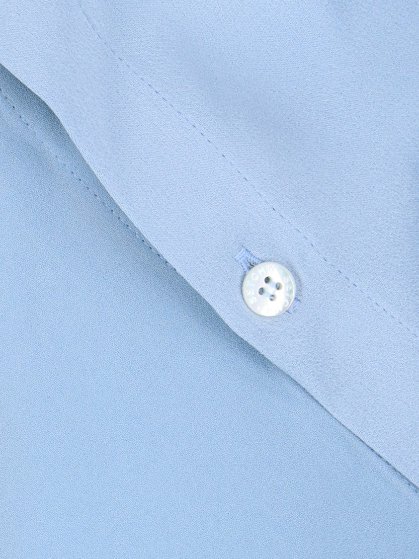 Setchu "Origami" Maxi Dress In Light Blue Satin Fabric