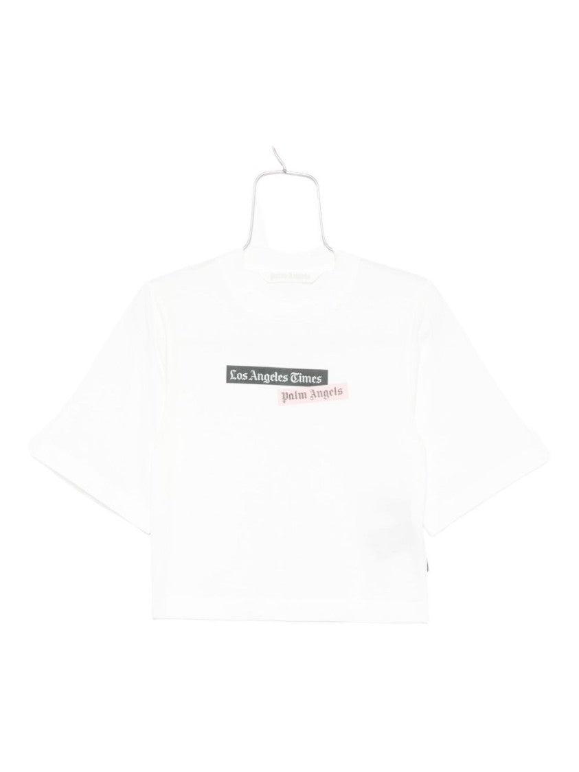 Palm Angels Cropped White T-Shirt With Classic Fit
