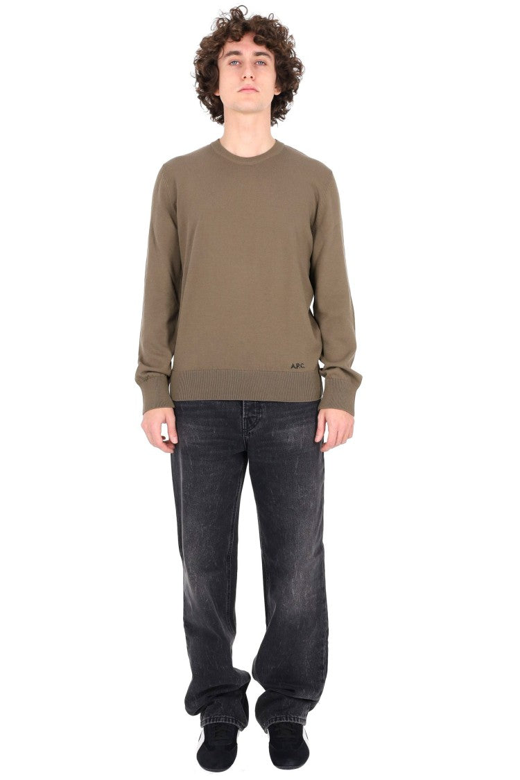 A.P.C. Brown Cotton Crew Neck Sweater With Ribbed Details