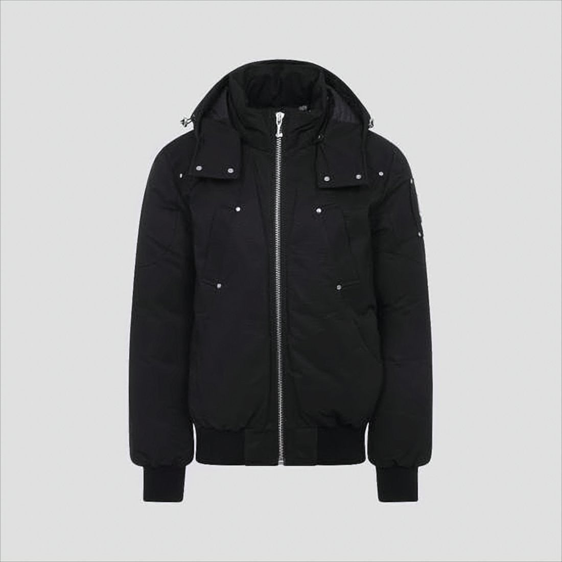 Moose Knuckles Matte Black Bomber Jacket With Detachable Hood