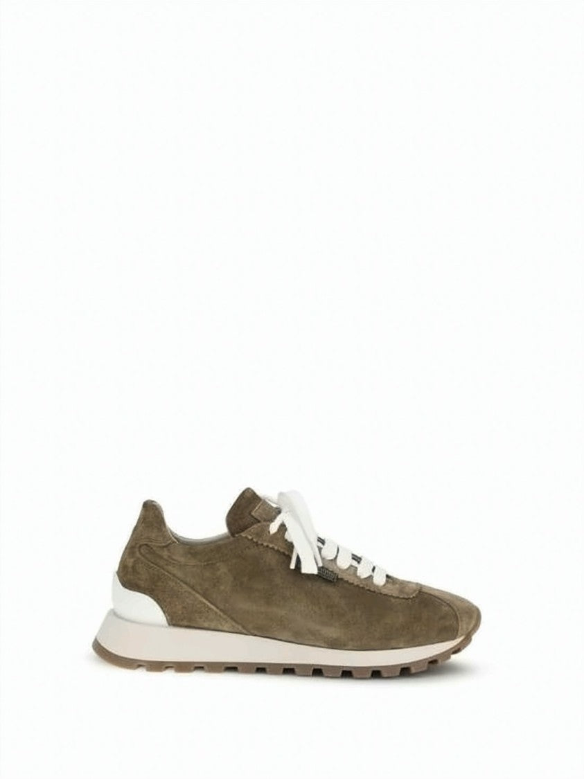 Brunello Cucinelli Shiny Tab Detail Suede Running Sneakers