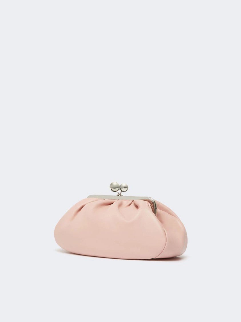 Max Mara Chic Gathered Leather Clutch With Double-Ball Clasp