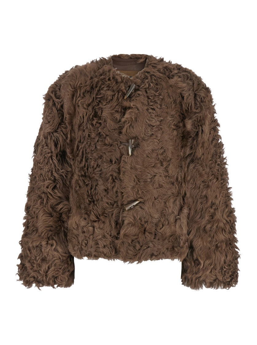 Plain Collarless Lamb Fur Jacket