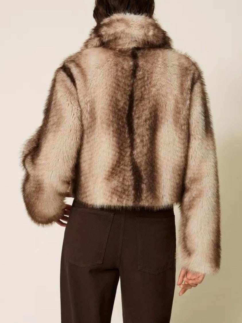 Twin-Set Cropped Faux Fur Jacket