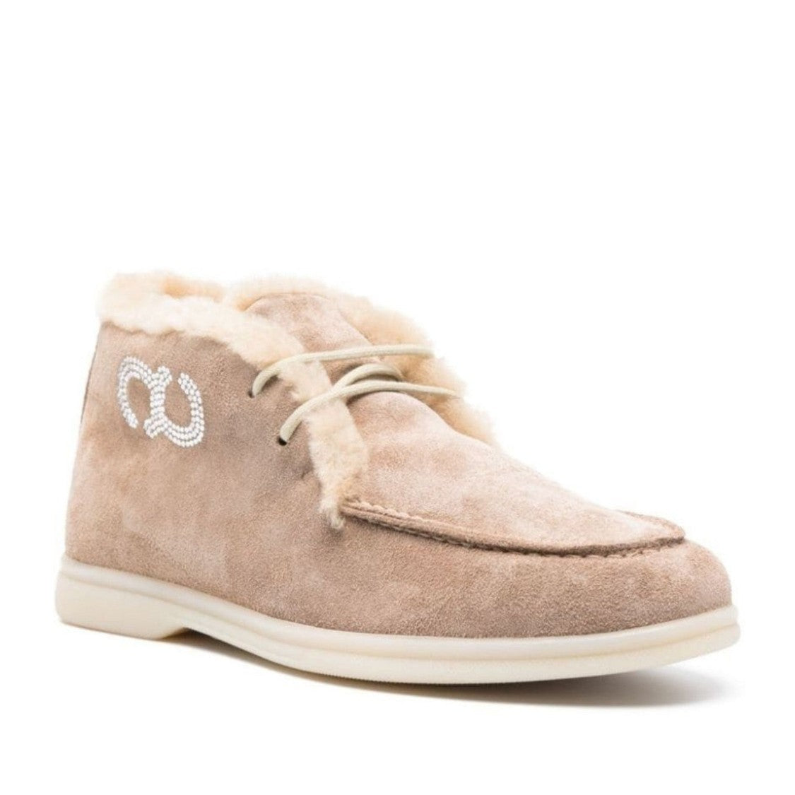 Casadei Brown Antilope Plush Wool Lining Rhinestone Suede Ankle Boots
