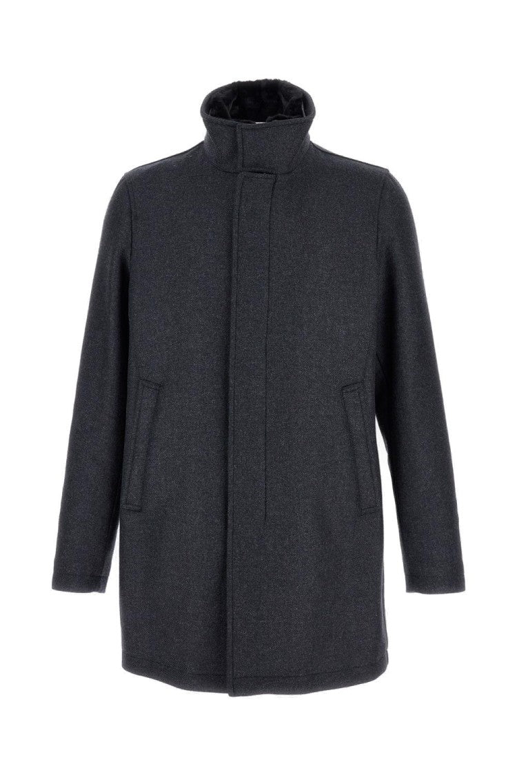 Herno Straight-Cut Coat With Eco Fur Collar