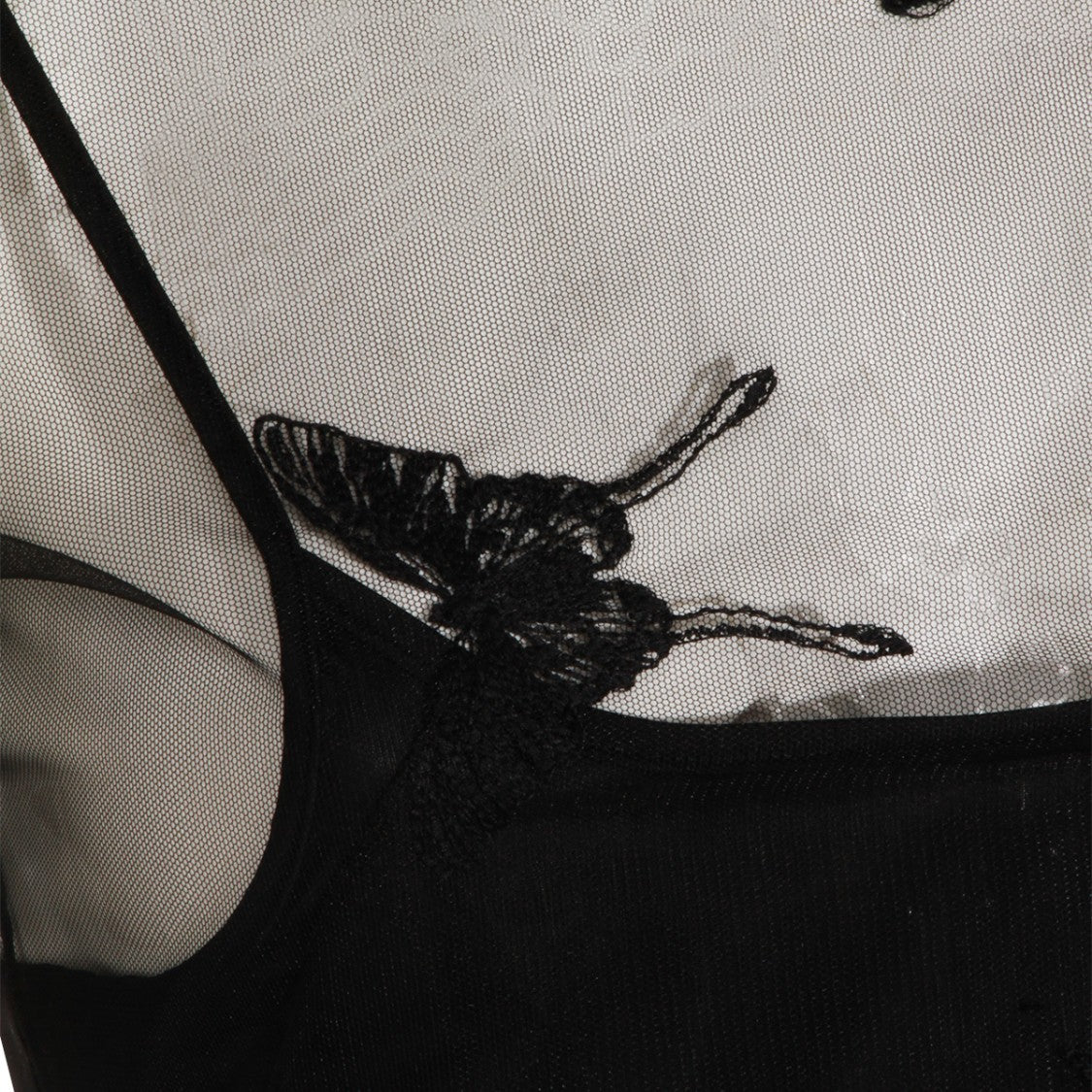 Blumarine Sheer Black Long-Sleeved Top With Butterfly Embroidery