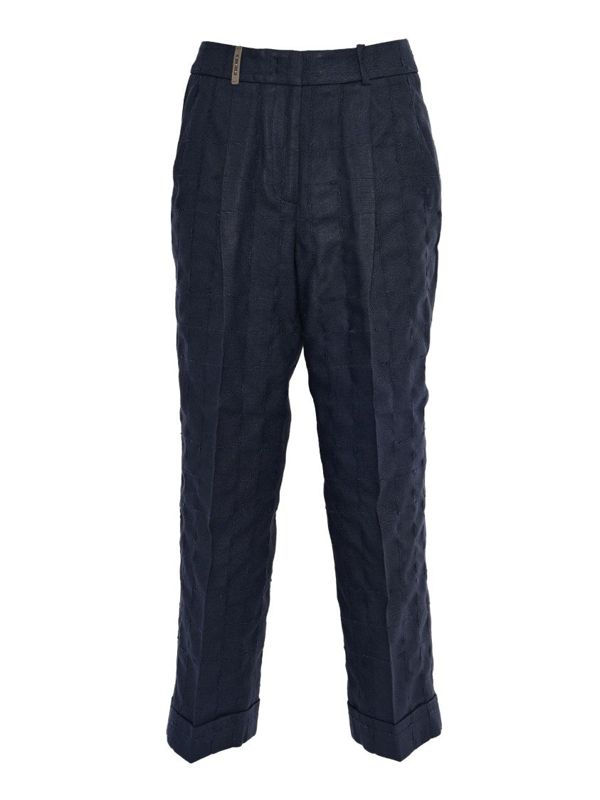 Peserico Textured Black Trousers With Mid-Rise Waist