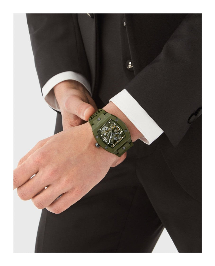 Philipp Plein Green Eco Ceramic Automatic Watch With Skeleton Dial