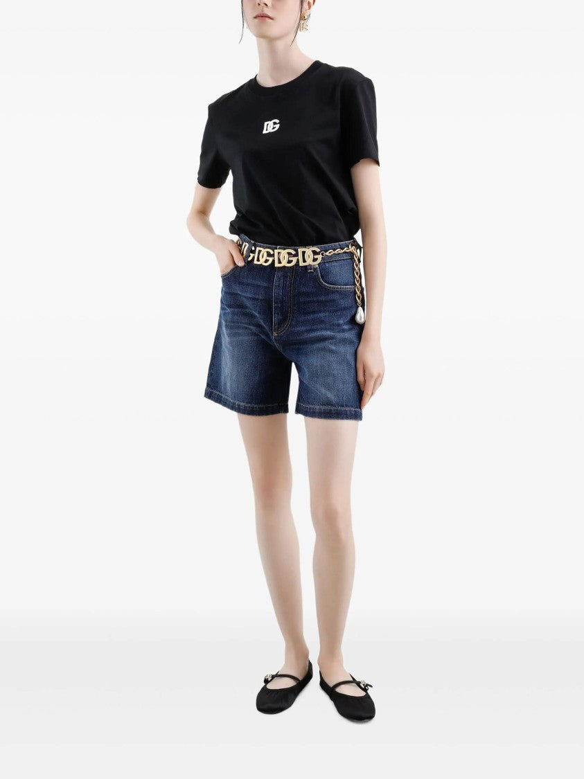 Dolce & Gabbana Black Jersey Cotton White Embroidered T-Shirt
