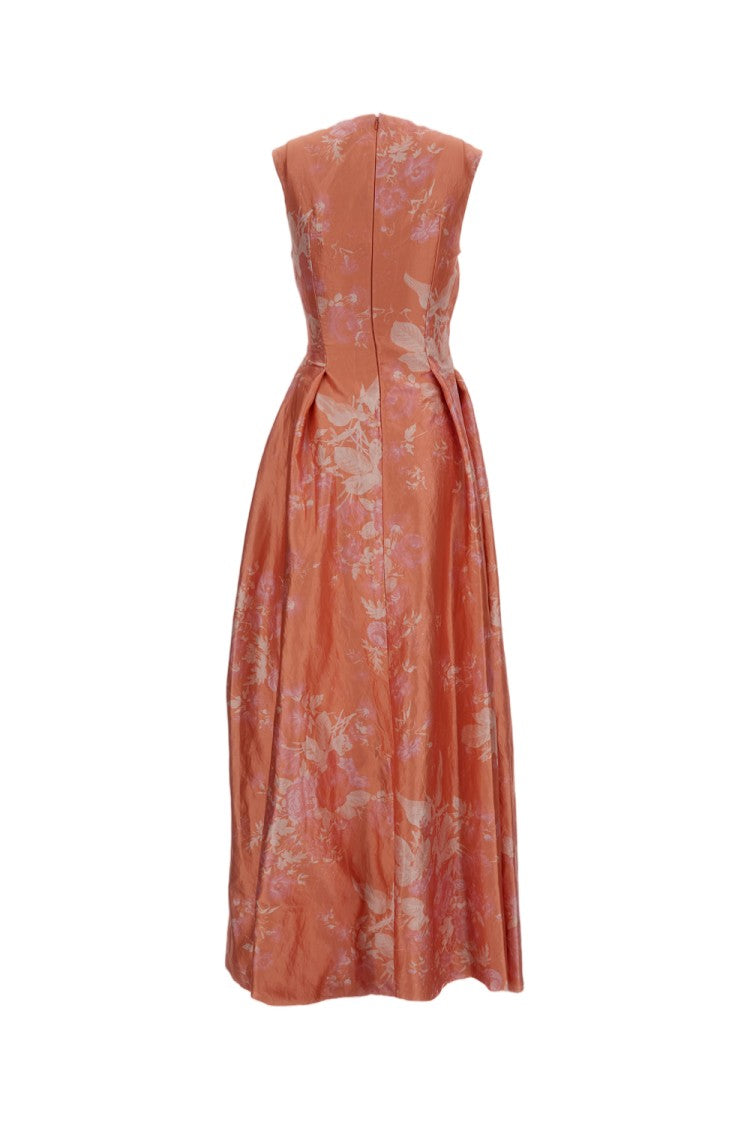 Erdem Pink Floral Print Satin Hourglass Gown
