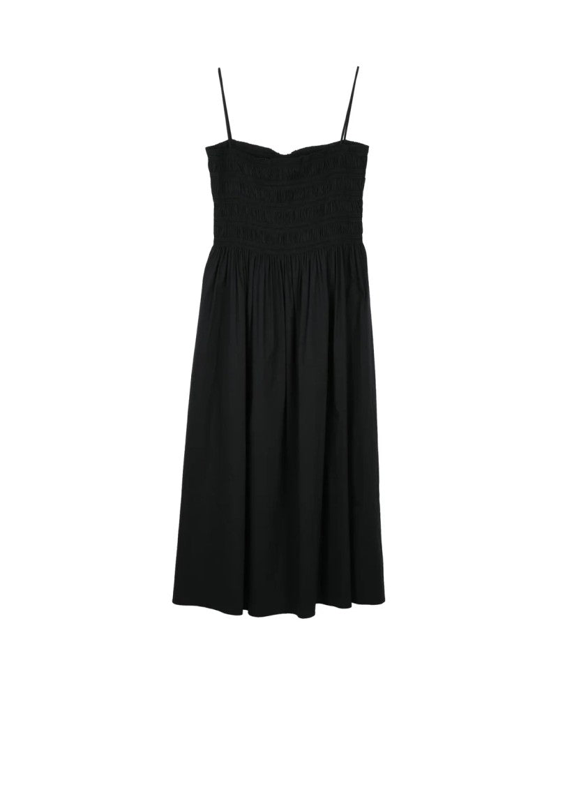 Semi Couture Black Gathered Cotton-Blend Long Dress