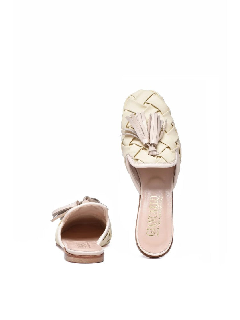 Giancarlo Abbigliamento White Woven Leather Mules