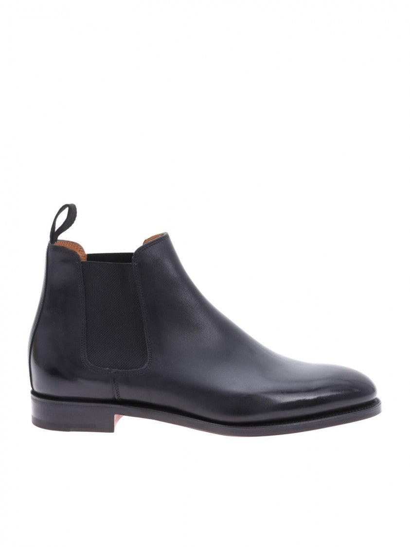 John Lobb Hand-Stitched Black Calf Leather Chelsea Boot