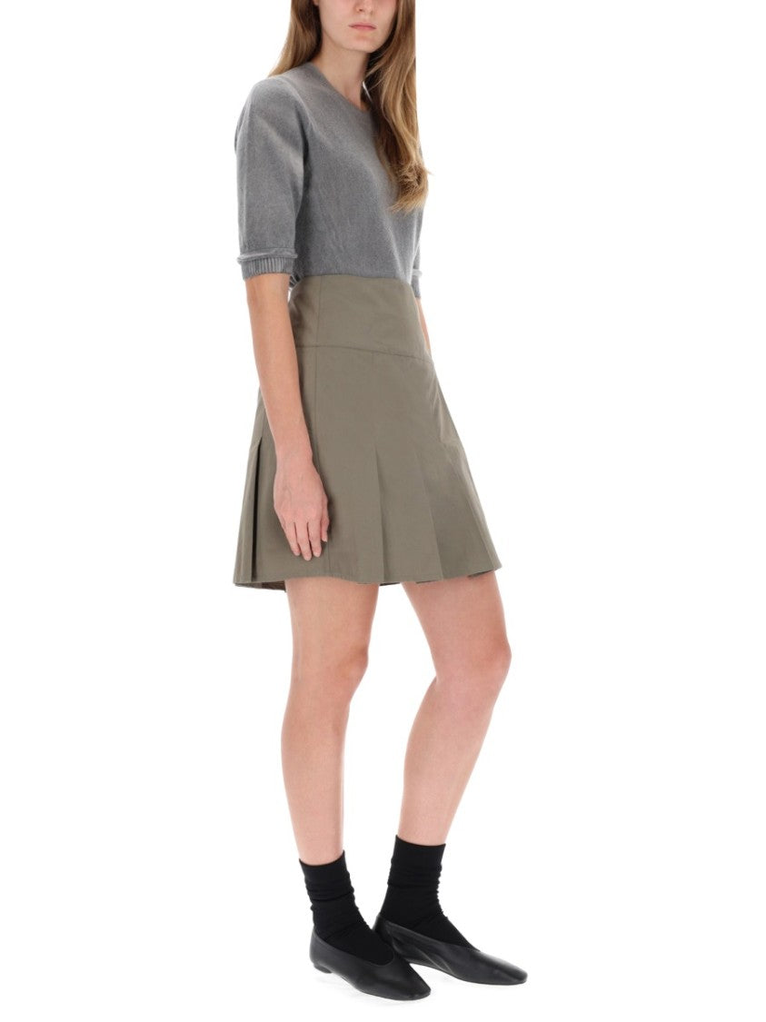 Our Legacy Structured Olive-Green Mini Skirt With Box Pleats