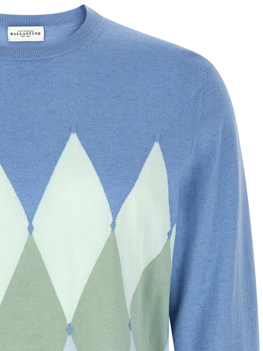 Ballantyne Argyle Jacquard Cotton And Cashmere Blend Sweater
