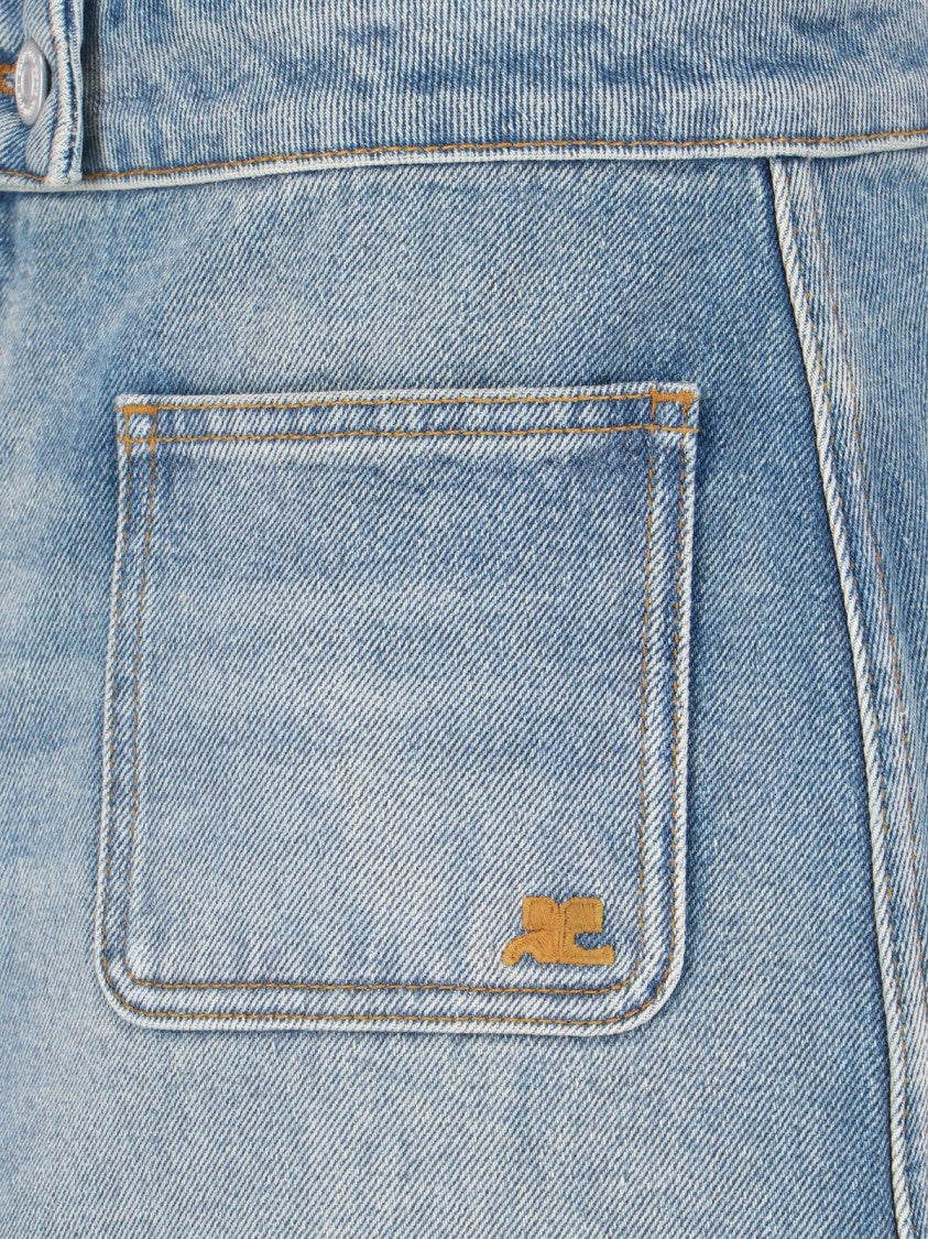 Courrèges Blue Low-Rise Embroidered Mini Denim Skirt