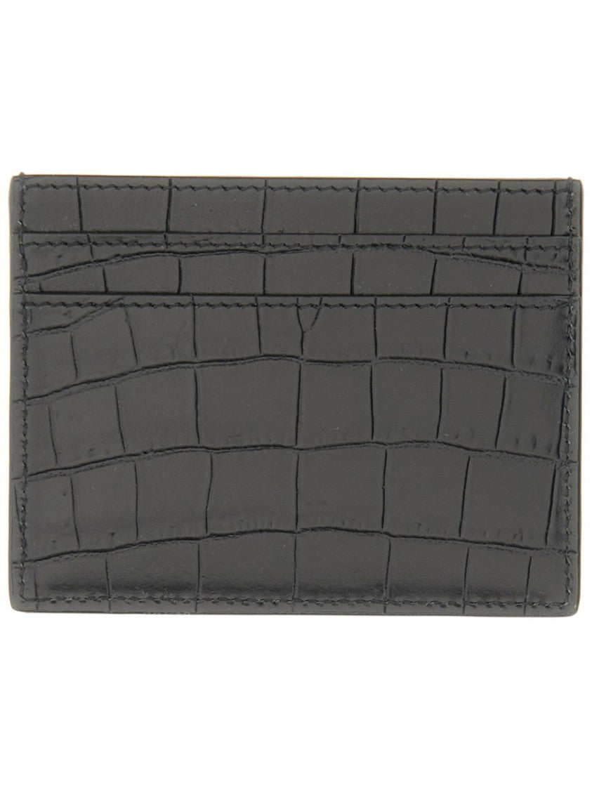 Saint Laurent Textured Calf Leather Cardholder With Crocodile Pattern