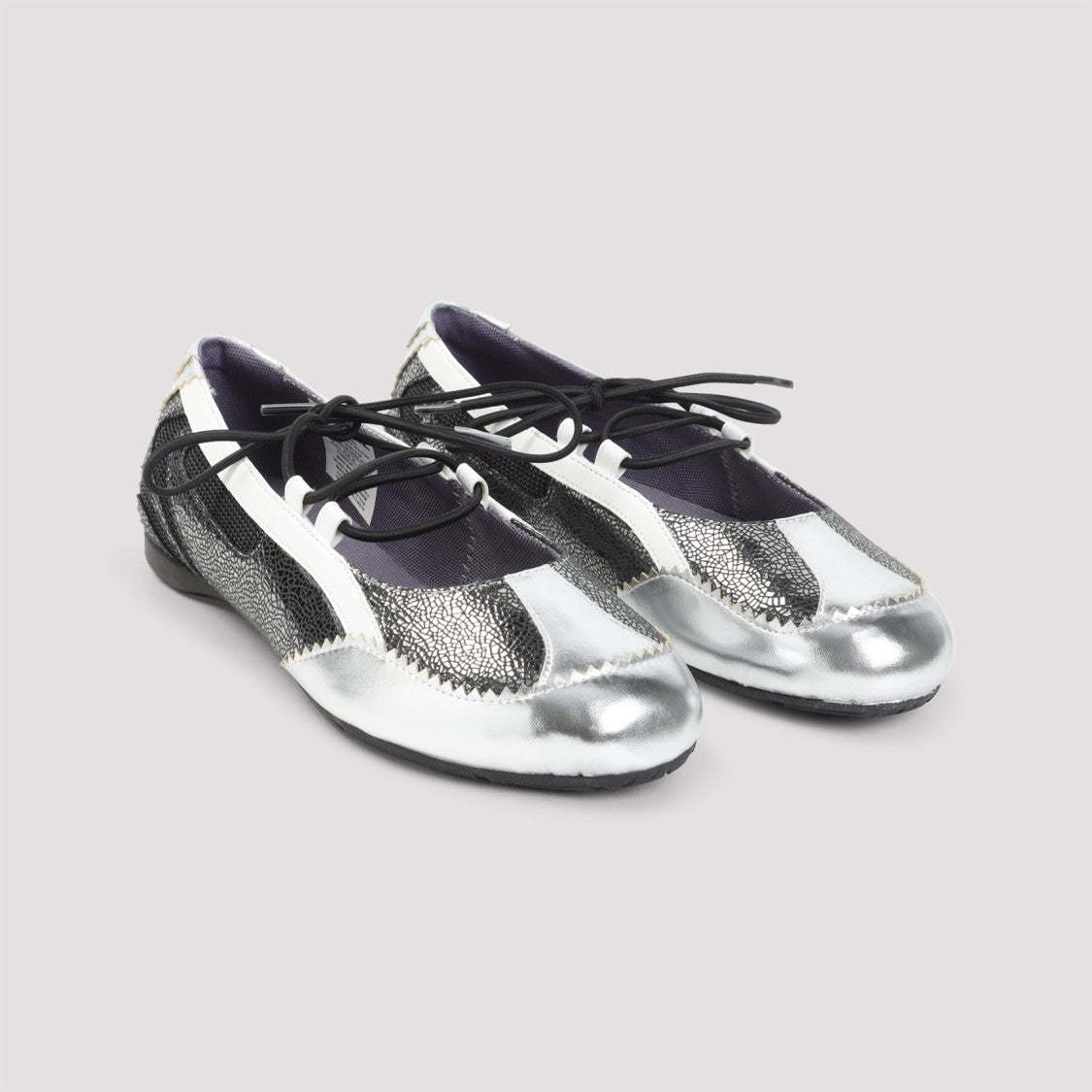 Diesel Textured Metallic Silver And Black Ballerinas