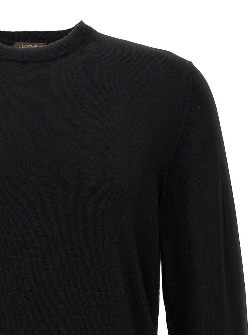Zanone Classic Black Crewneck Sweater With Fine Knit Texture
