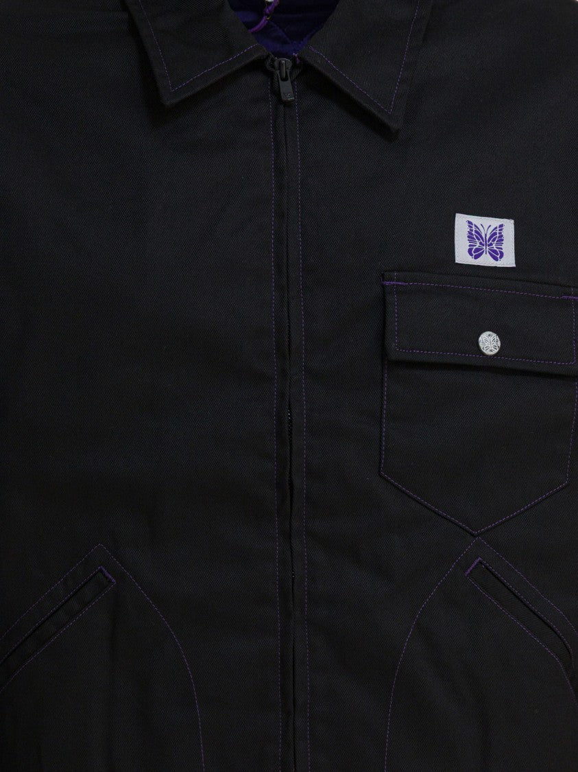 Needles Quilted Black Lightweight Jacket With Classic Collar