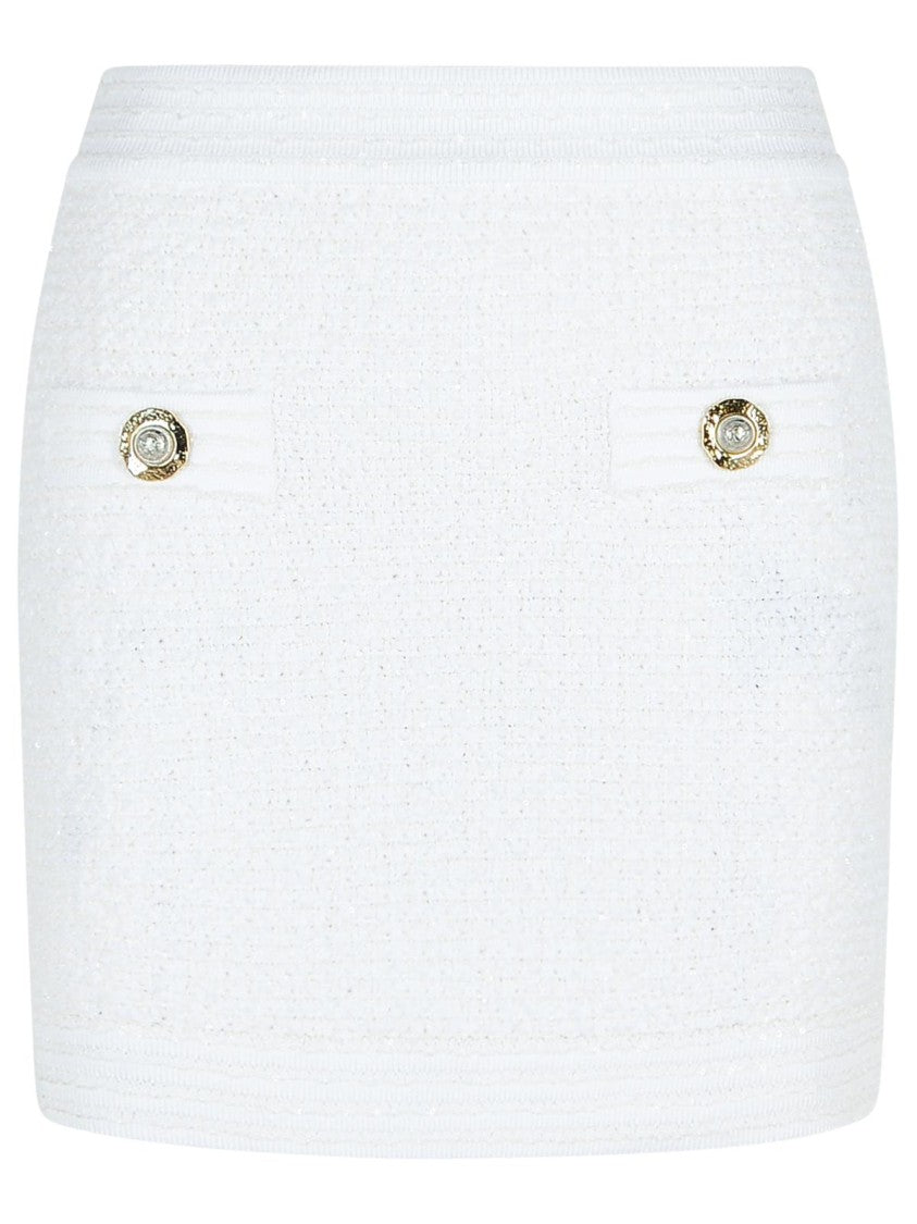 Balmain White Cotton Blend Miniskirt