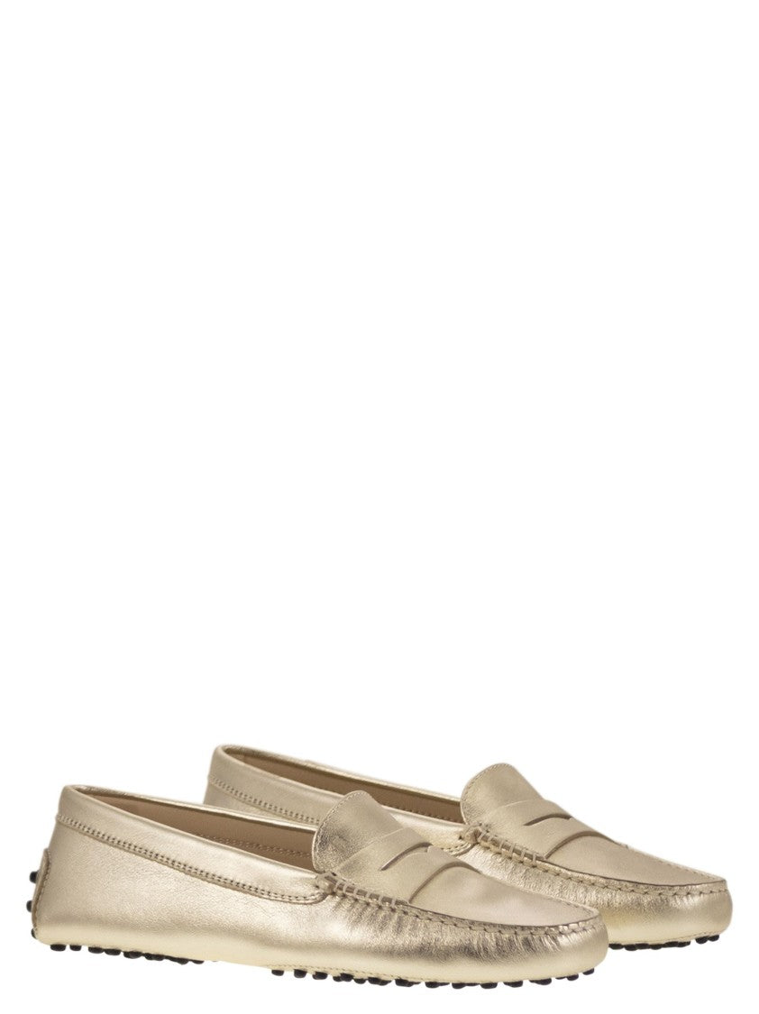 Tod's Metallic Leather Moccasin With Hand-Stitched Accents