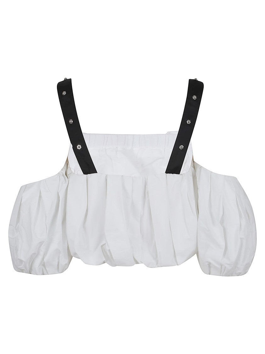 Pinko White Cotton Top With Voluminous Puff Sleeves