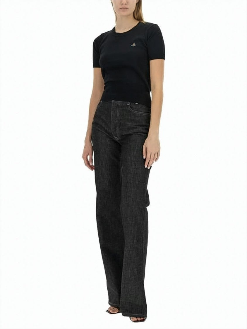 Vivienne Westwood Ribbed Black Fitted T-Shirt With Emblem