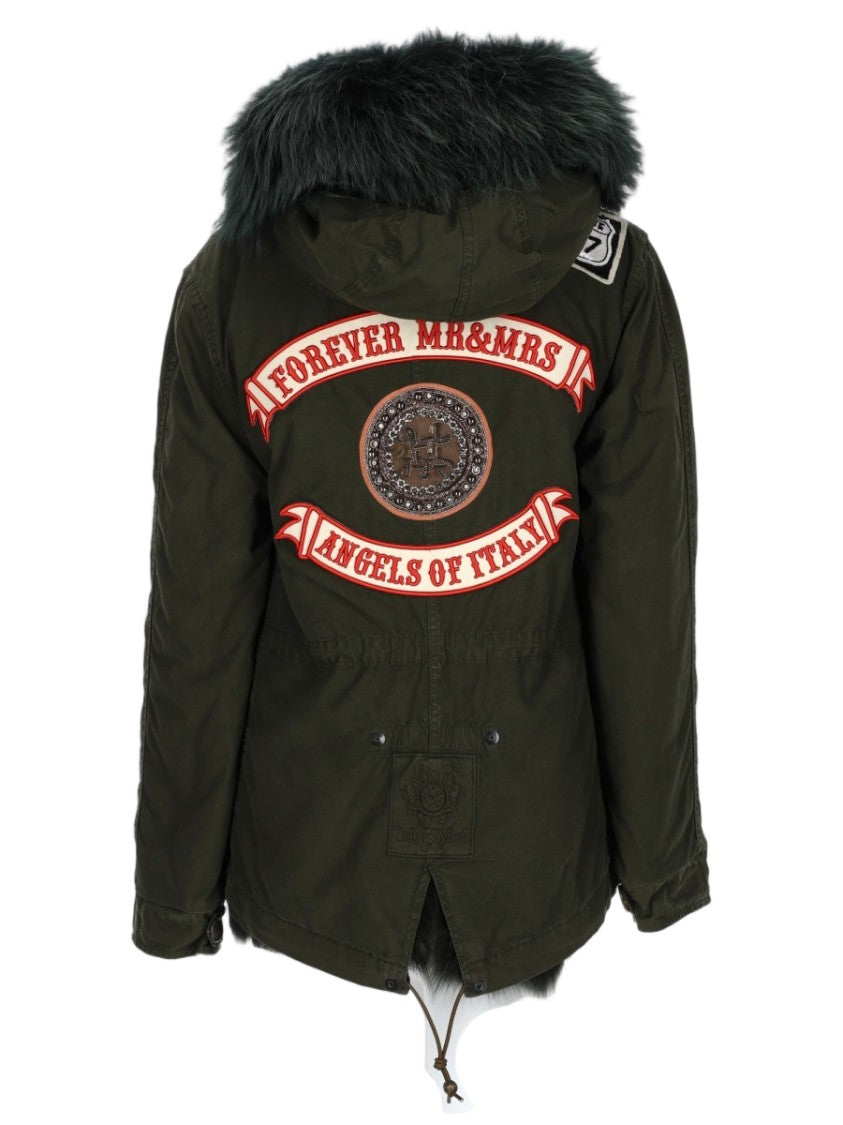 Mr & Mrs Italy Patches Logo Parka With Fur-Trimmed Hood