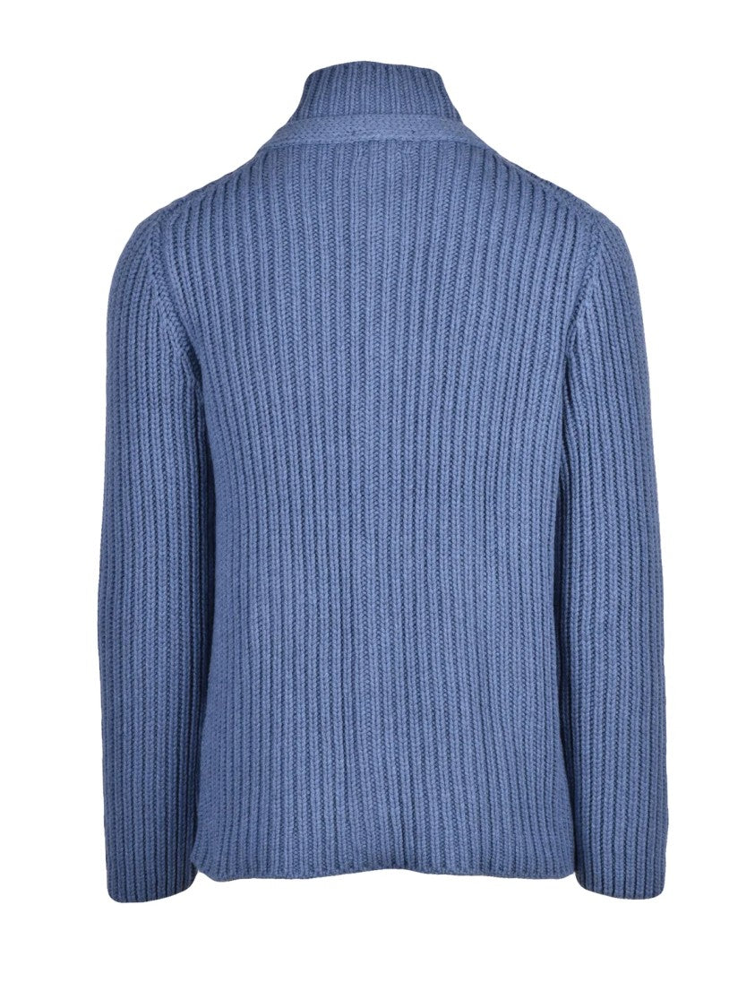 Daniele Fiesoli Light Blue Wool-Blend Ribbed Cardigan