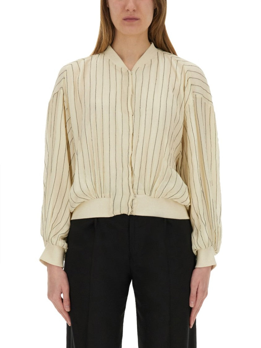 Alysi Silk Bomber Jacket With Subtle Stripes