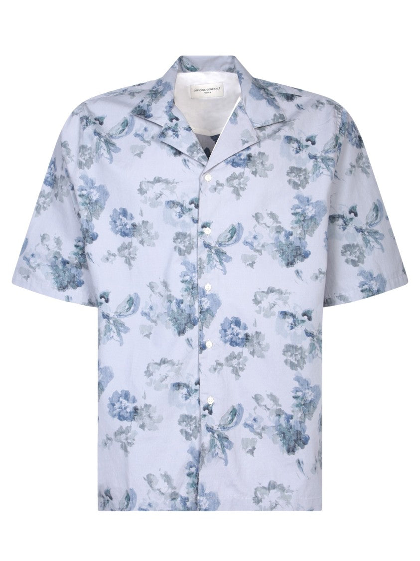 Officine Generale Floral Patterned Cotton Shirt With Front Button Fastening