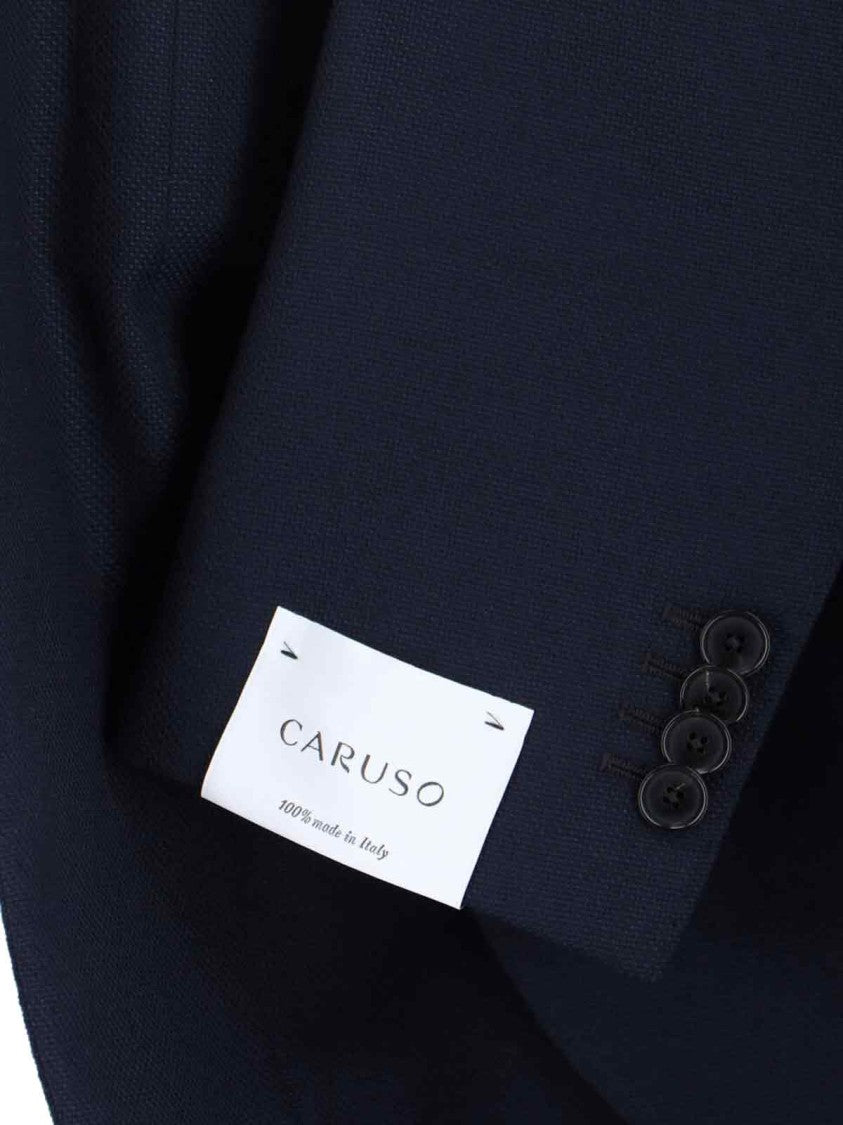 Caruso Single-Breasted Blazer In Blue Wool, Dark Shade