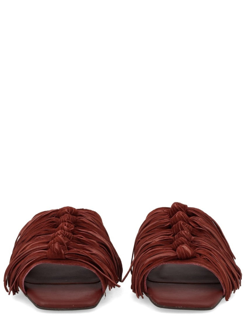 Ash Deep Reddish-Brown Brigitte Knotted Fringes Mules