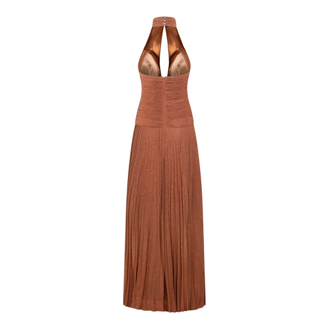 Elisabetta Franchi Brown Lamé Jersey Maxi Dress