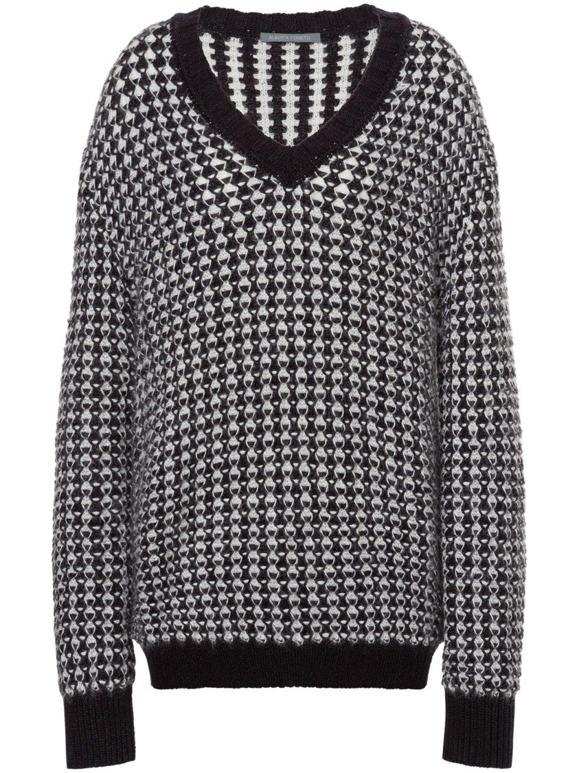 Alberta Ferretti Neutral Oversized Mohair Blend Sweater