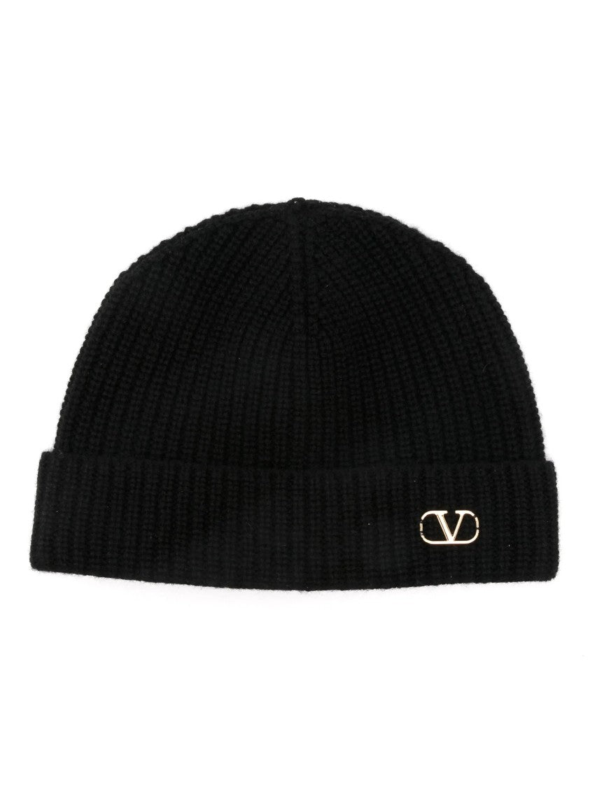 Valentino Ribbed Cashmere Beanie Folded Hat