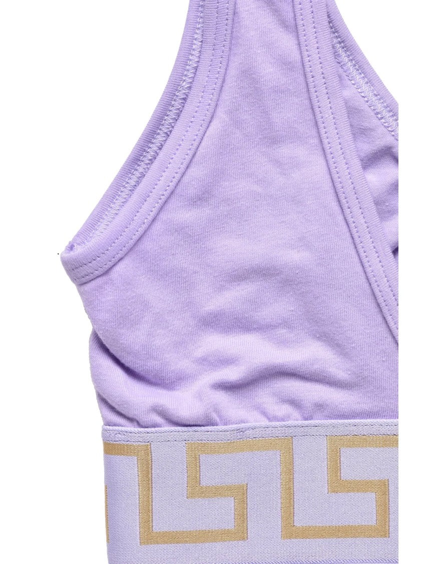 Versace Collection Deep V Neckline Lilac Bra With Gold Geometric Band