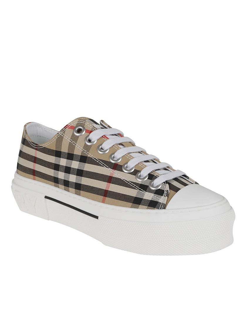 Burberry Beige Check Low-Top Sneakers With Contrasting Elements
