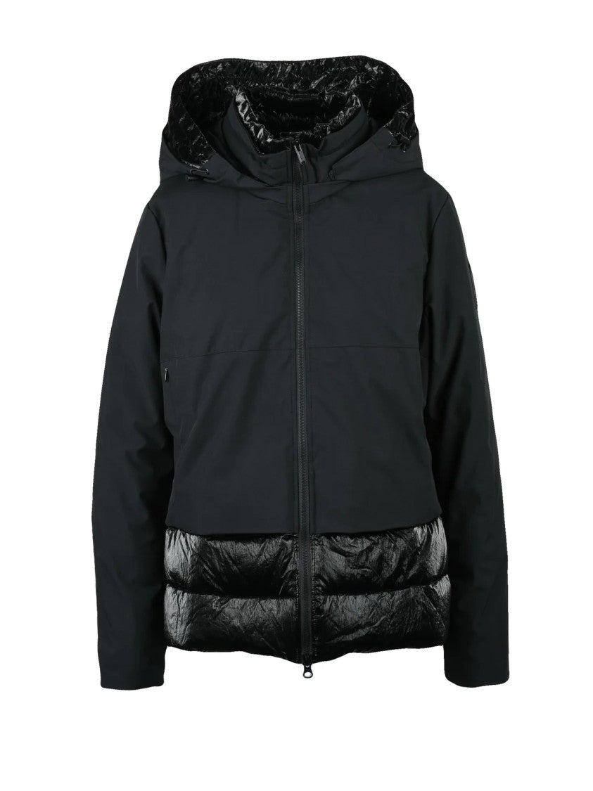 Bomboogie Fitted Short Black Wool Coat With Padded Texture