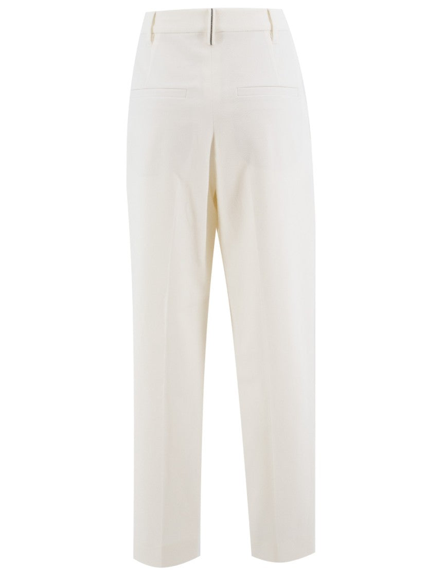 Brunello Cucinelli Tailored Off-White Trousers With Jewel Embroidery