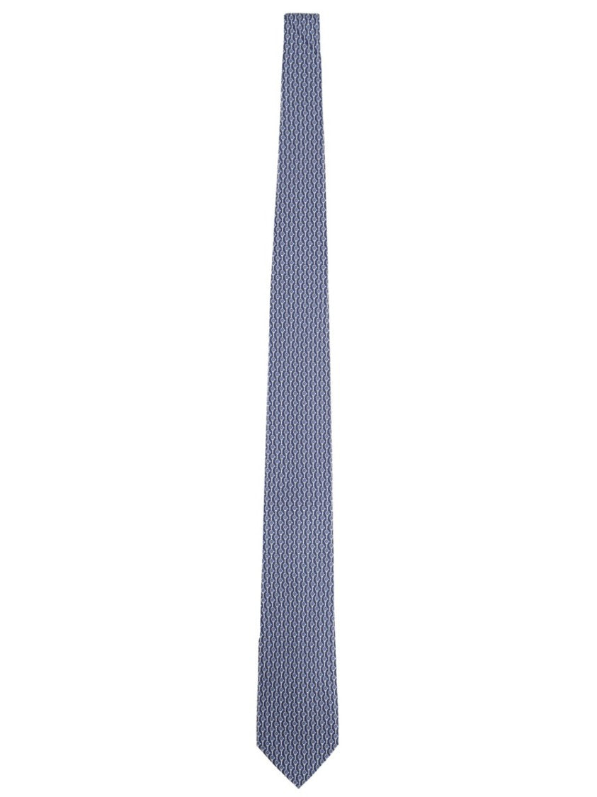 Ferragamo Blue Slim Silk Geometric Pattern Tie
