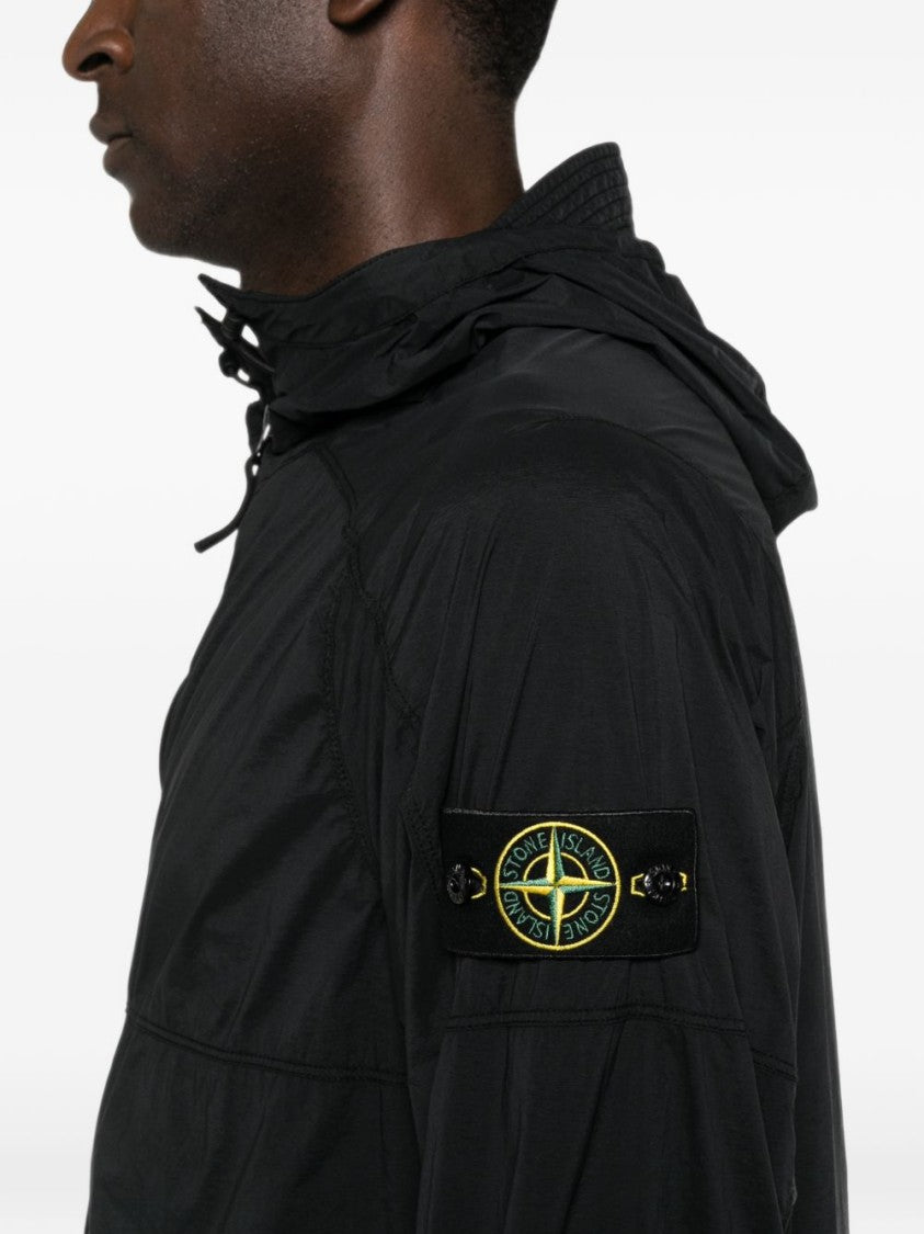 Stone Island Minimalist Black Casual Jacket With Front Zipper And Hood
