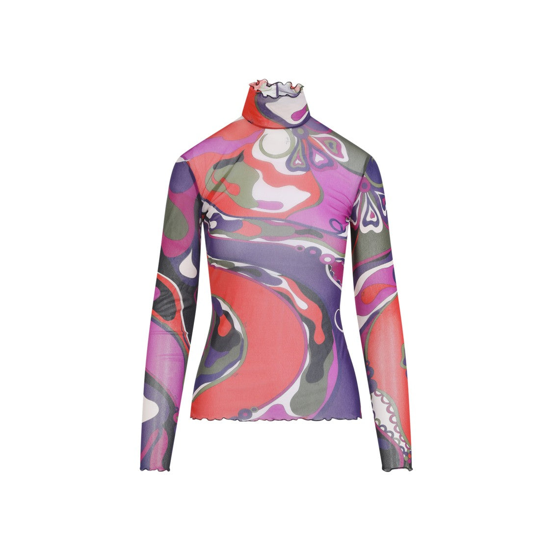 Pucci Long-Sleeve Top With High Neckline And Ruffled Edge