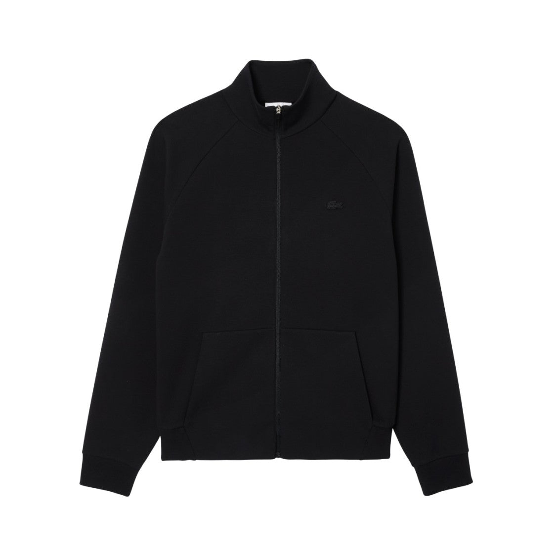 Lacoste Zip-Up Sweatshirt In Solid Black Double-Faced Jersey