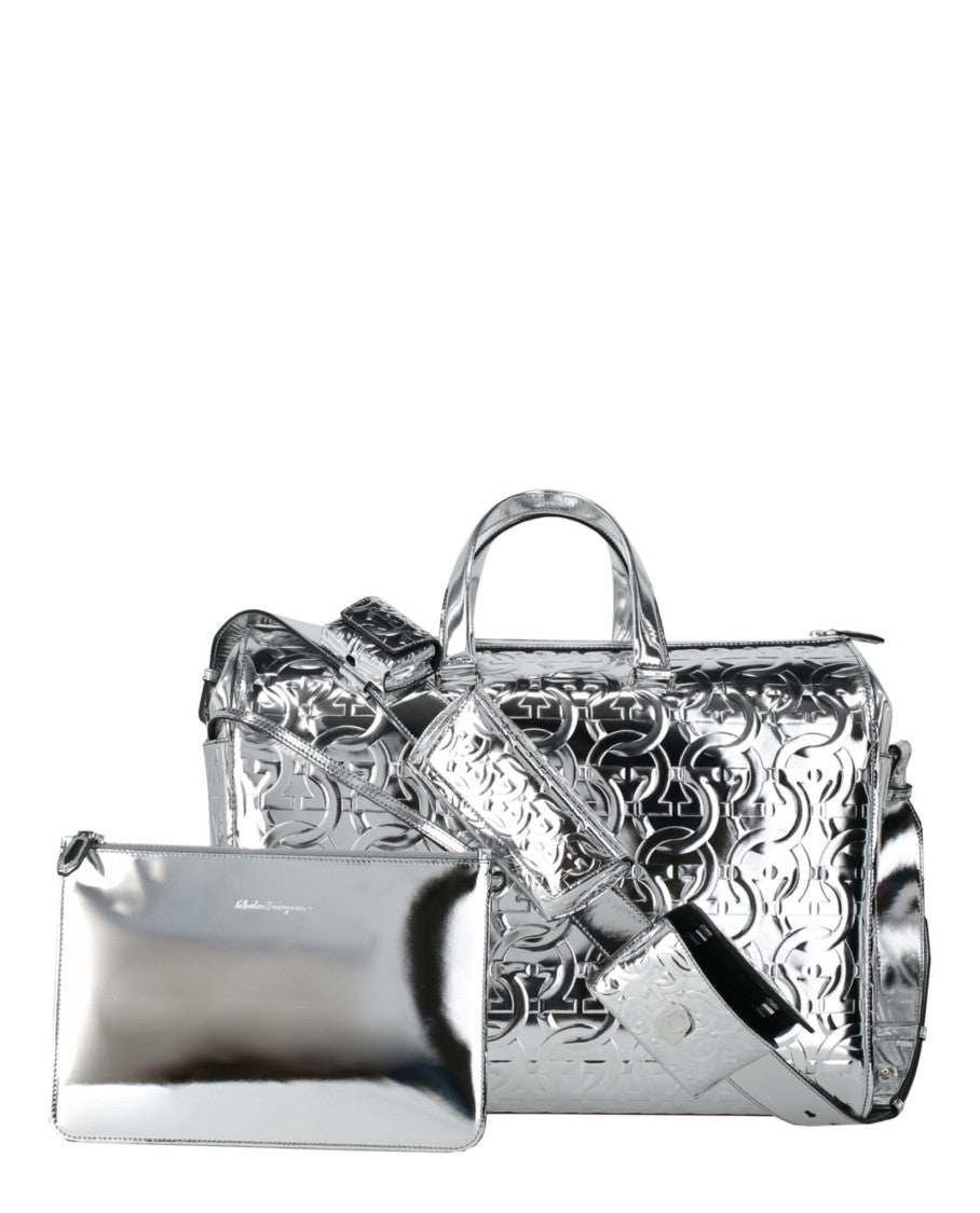 Ferragamo Brooklyn Monogram Metallic Leather Tote