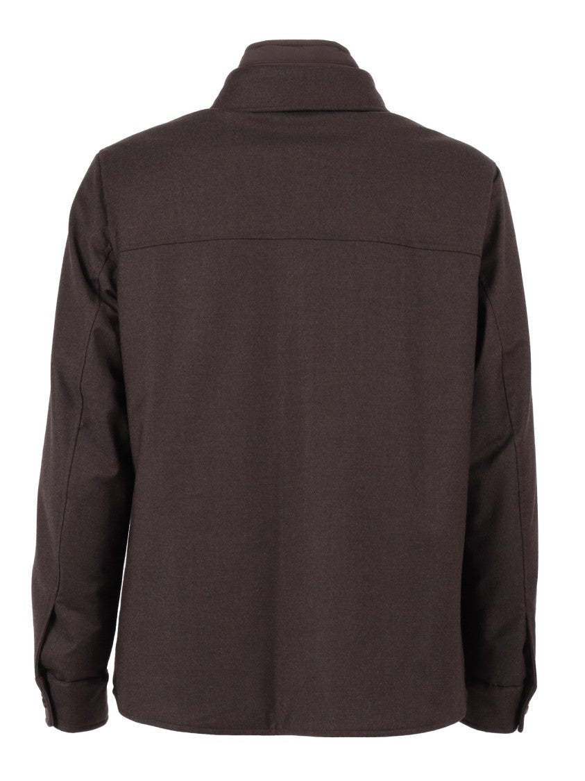 Moorer Classic Brown Button-Up Jacket With Structured Collar