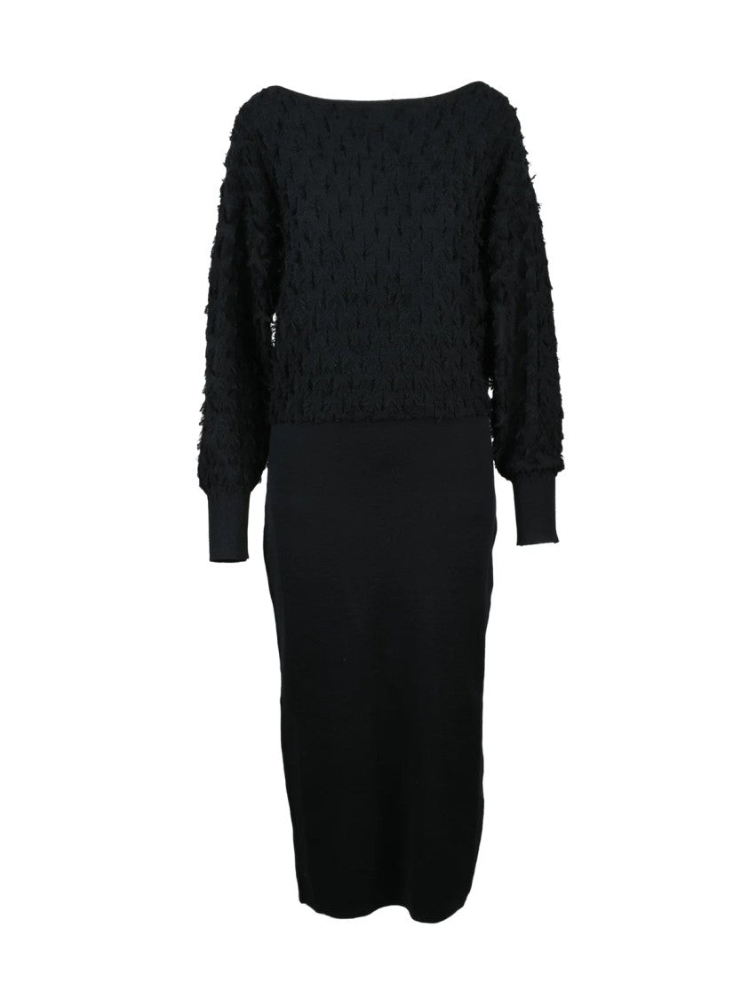 Twinset Actitude Textured Long Knit Dress With Fluid Silhouette And Voluminous Sleeves