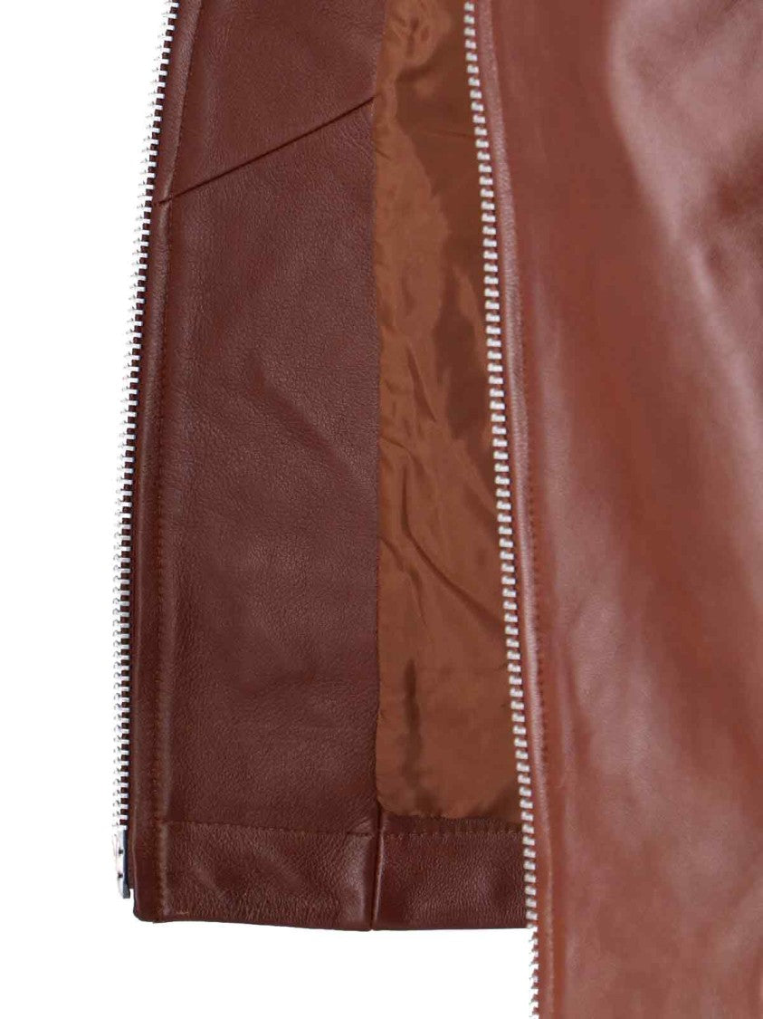 Sunflower Brown Lambskin Jacket With Classic Collar